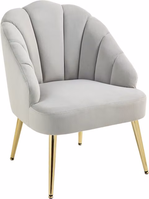 Poltrona HOMCOM in Velluto Grigio con Design a Conchiglia in Stile Art Deco e Gambe in Metallo Oro per Camera e Salotto – 1
