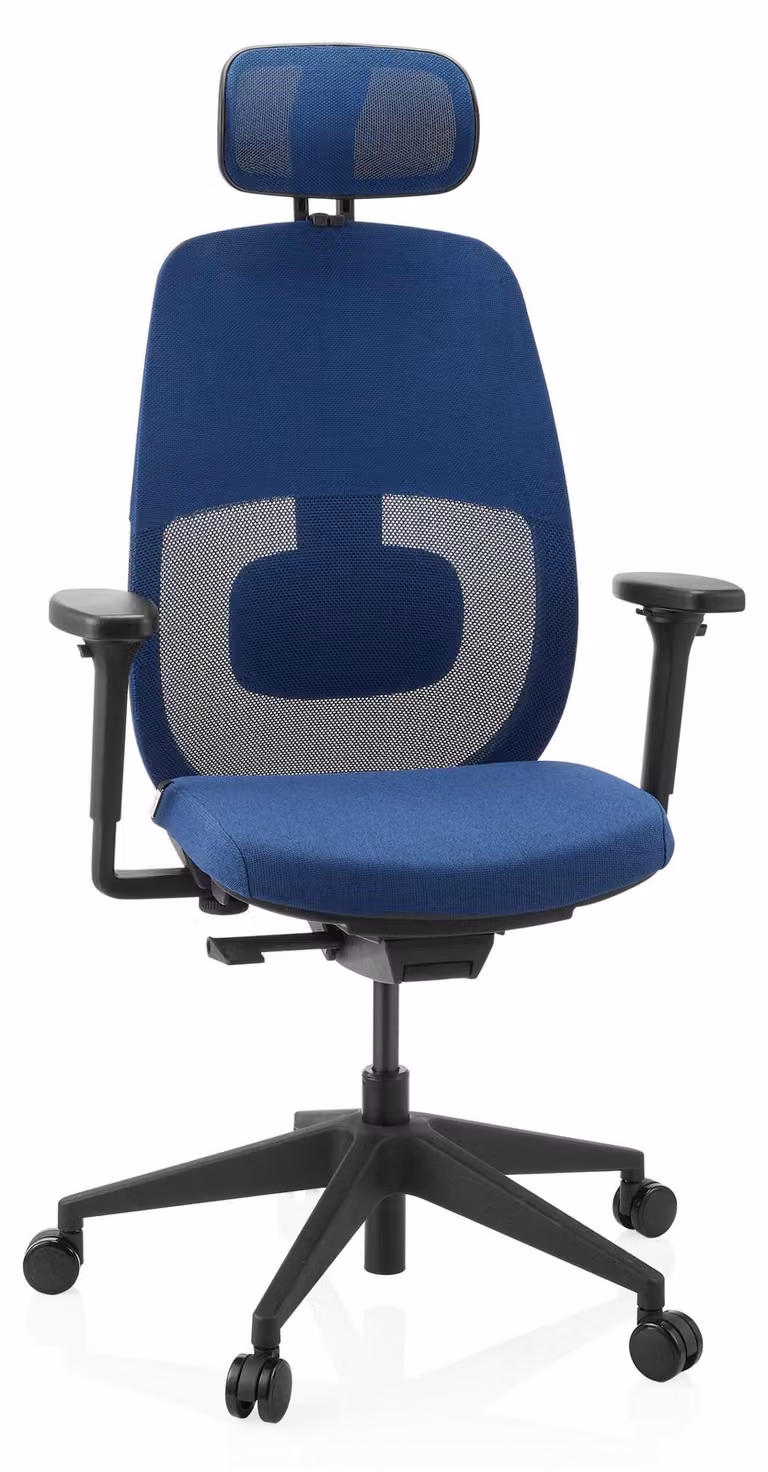 hjh OFFICE sedia professionale per ufficio Skandis Pro sedia da scrivania ergonomica con braccioli (regolabile in altezza) in tessuto / mesh blu sedia girevole per ufficio, casa