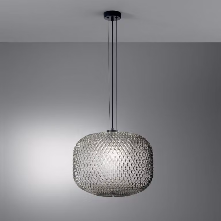 Luce Ambiente Design Lampada a sospensione Ashford, dimmerabile, Alluminio / Grigio / Zincato, Soggiorno / Sala da pranzo, Vetro, Lampada a sospensione
