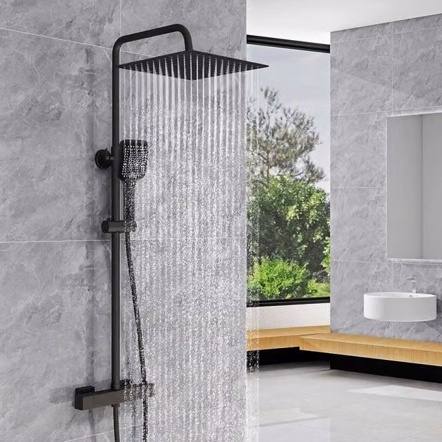 Colonna doccia idromassaggio AICA ITALY con rubinetto termostatico e soffione a pioggia in acciaio inox, nero opaco