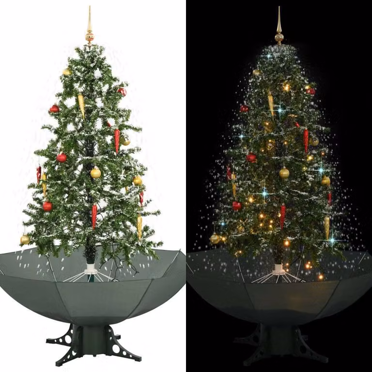The Living Store Albero di Natale innevato con base a ombrello verde 170 cm
