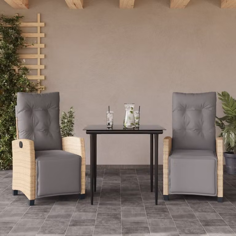 Set Pranzo da Giardino vidaXL in Polyrattan con Cuscini Beige e Tavolo in Vetro