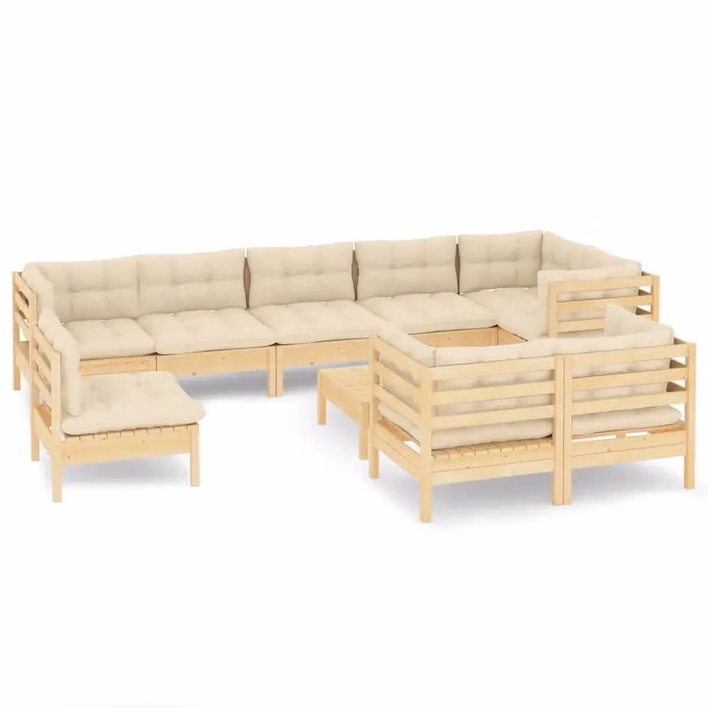 Set di Divani da Giardino a Forma di U vidaXL in Legno di Pino Massello con Cuscini Beige – 2