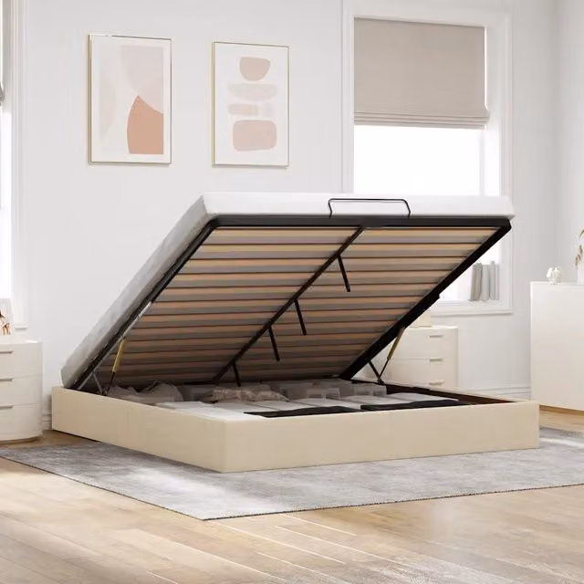Struttura Letto con Contenitore a Sollevamento vidaXL in Tessuto Beige L: 180 cm, P: 200 cm, H: 203 cm – 1