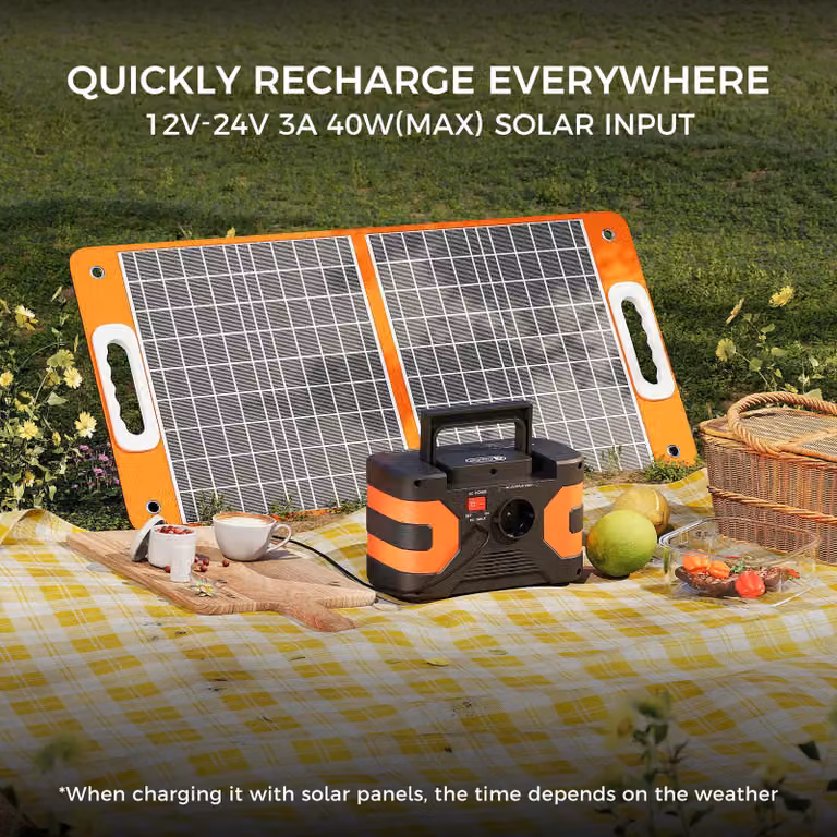 Stazione di ricarica portatile con pannello solare - Set generatore solare EA200 - 166 Wh, 200 W - Modulo solare da 100 W - Batteria agli ioni di litio - Presa UE - Per il campeggio e l'alimentazione di emergenza