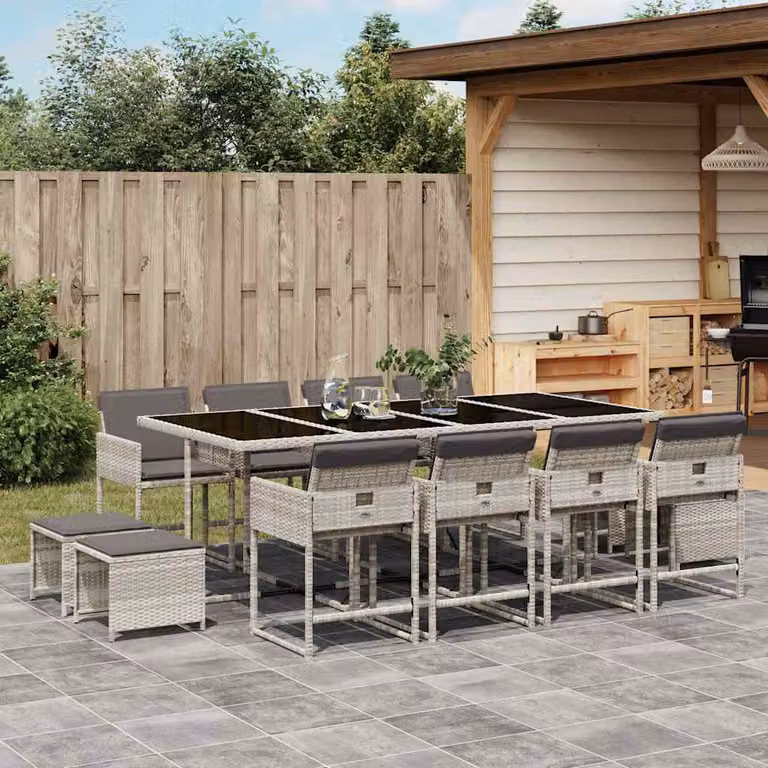 Set da Pranzo da Giardino vidaXL in Polyrattan con Cuscini e Tavolo in Vetro, 13 Pezzi, Grigio Antracite