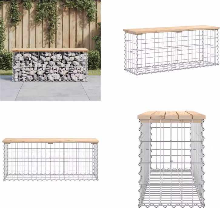 vidaXL Panca da giardino Gabion 103x31,5x42 cm in legno di pino massiccio - Panca da giardino - Panca da giardino - Panca da esterno - Panca da esterno