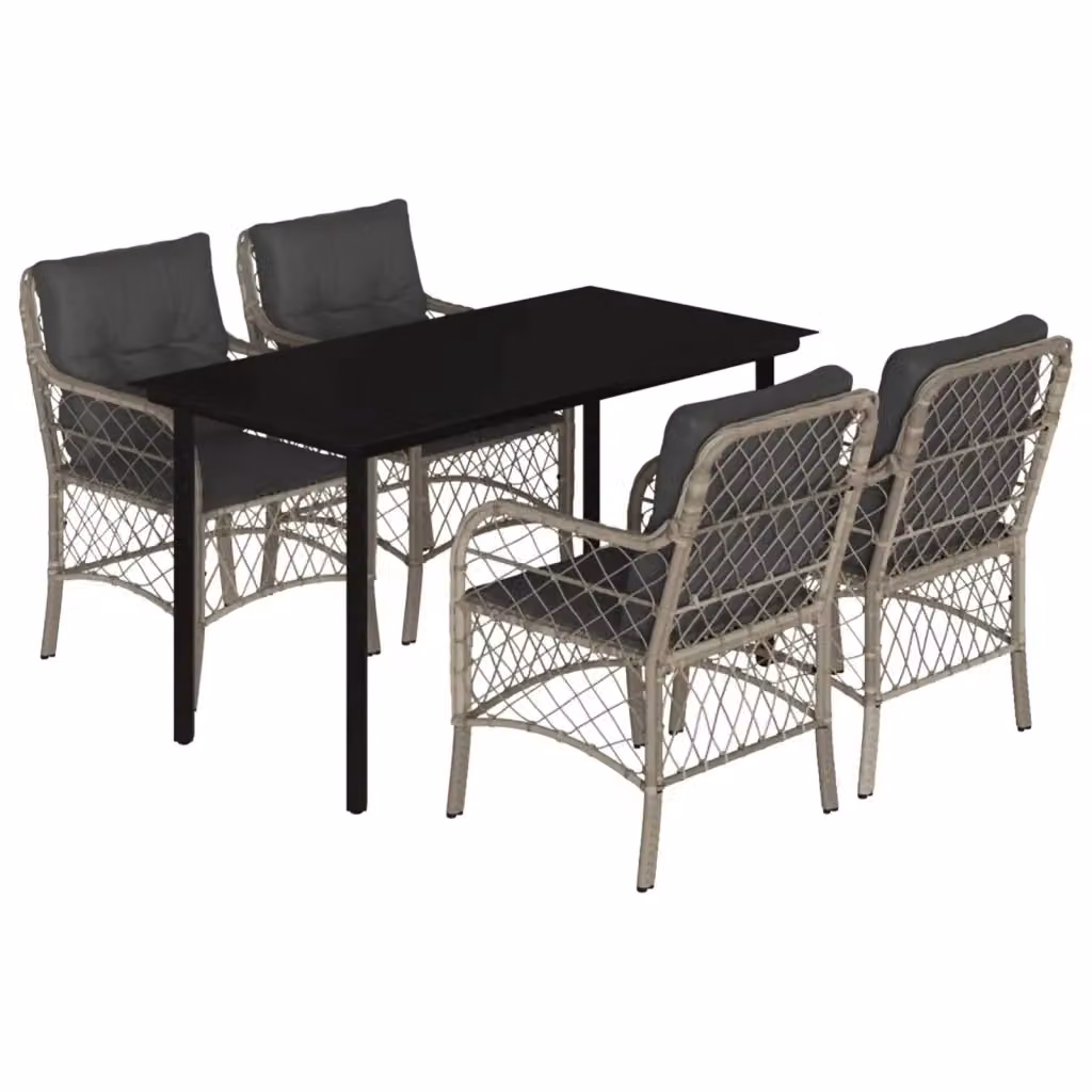 Set Pranzo da Giardino vidaXL in Polyrattan con Tavolo in Vetro e 5 Sedute con Cuscini Grigio Chiaro – 2
