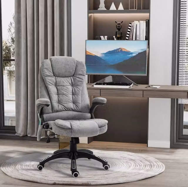 Sedia da ufficio ergonomica grigia con funzione massaggio e riscaldamento, altezza regolabile, 68x72x110-120 cm