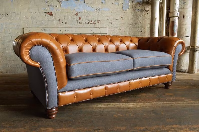 Sofa 3 Sitzer Couch design Braun Chesterfield Polster Sitz Garnitur Leder