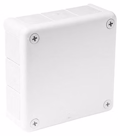 Scatola di derivazione da montare a parete, adatta per ambienti umidi, modello 051-01, dimensioni 118x118x46 mm, con connessioni a vite in gomma