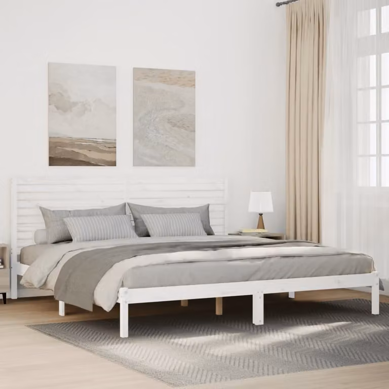 vidaXL Giroletto Extra Lungo in Legno di Pino Massello Bianco L: 200 cm, P: 210 cm