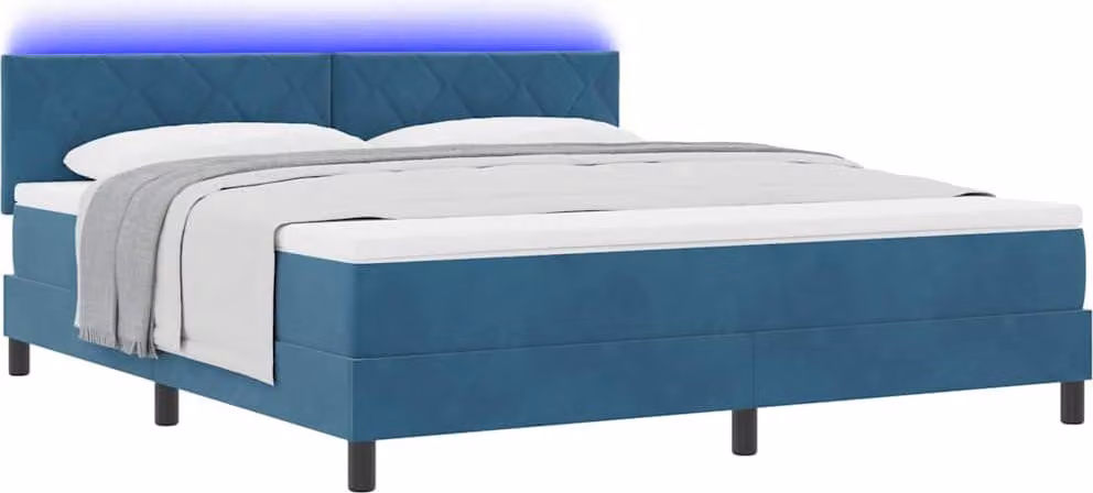 Letto a Sorgente LED con led Blu Scuro 180 x 200 cm Velluto
