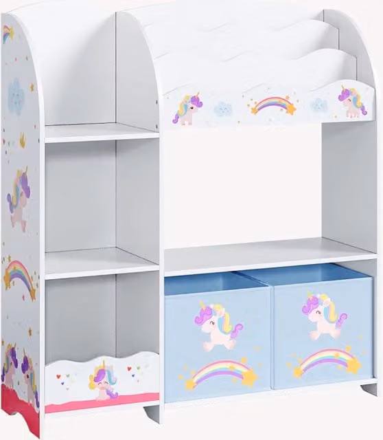 Scaffale dal design senza tempo per soggiorno camera da letto mobiletto per bambini con motivo unicorno 100 x 93 x 30 cm bianco/grigio 03_0011209