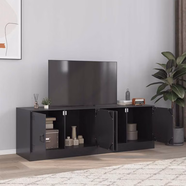 Set di 2 mobili TV moderni vidaXL in acciaio nero L 67 cm x P 39 cm x H 44 cm