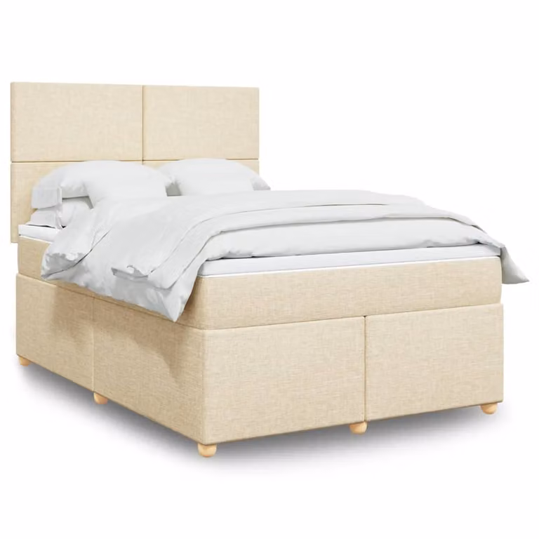 vidaXL Letto Ibrido con Giroletto a Molle e Materasso in Tessuto Beige e Bianco L/P: 140 x 190 cm