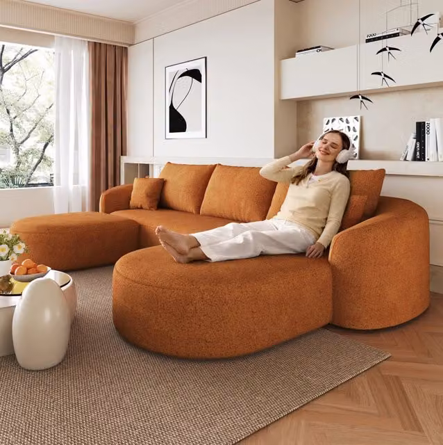 Divano angolare a U in tessuto 336x168x85 cm, senza montaggio, arancione