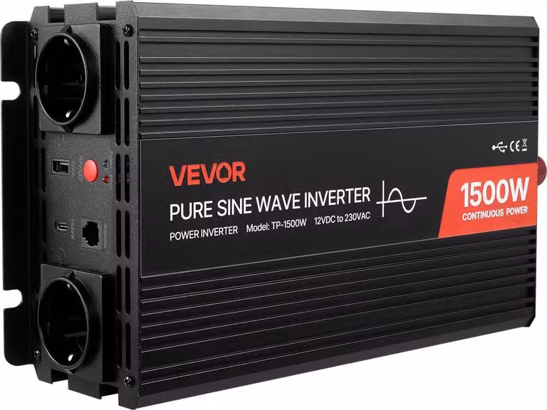Inverter da 1500 W, inverter a onda sinusoidale pura da 12 V CC a 230 V CA, convertitore caricatore per auto con telecomando, porte USB e Type-C, 2 prese CA, ricarica rapida per camper, camion e campeggio all'aperto