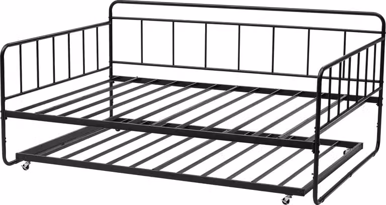 SucceBuy struttura per letto da giorno a grandezza naturale con letto estraibile, divano letto a piattaforma (capacità di carico fino a 181,44 kg) con robusta struttura a doghe in metallo per soggiorno, camera da letto e stanza degli ospiti, nero