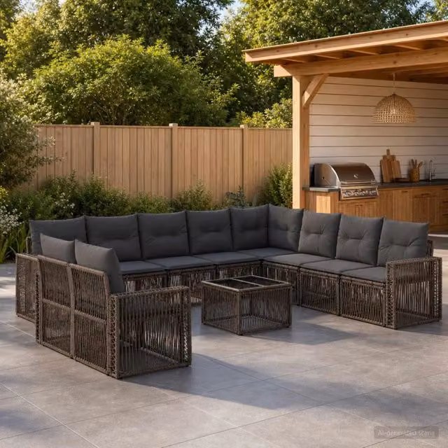 Set Divano da Giardino a L con Tavolino vidaXL, 11 Pezzi in Polyrattan Grigio e Antracite con Cuscini Inclusi – 1