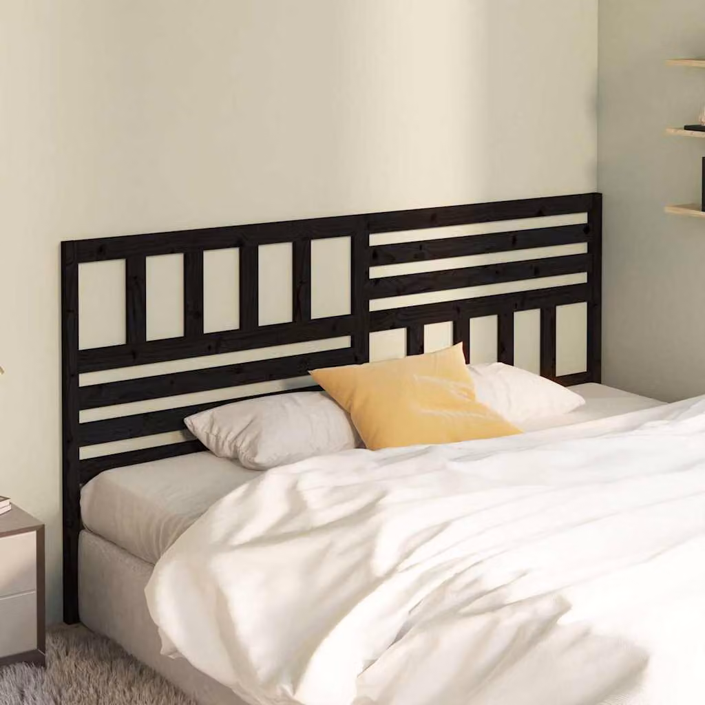Testiera per letto vidaXL in legno massello di pino nero, design moderno geometrico, L: 186 cm, H: 100 cm, P: 4 cm
