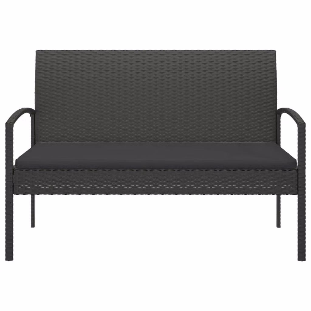 Panchina da giardino moderna HELLOSHOP26 in resina intrecciata e metallo con cuscino nero per patio e terrazzo, L: 105 cm – 2
