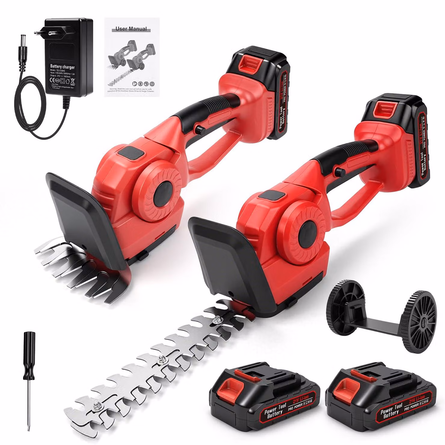 Tagliasiepi elettrico 2-in-1 - Motore da 550 W - Batteria da 21 V e 1,5 Ah - Larghezza di taglio di 200 mm - Lame in acciaio al manganese - Attrezzo per il giardinaggio