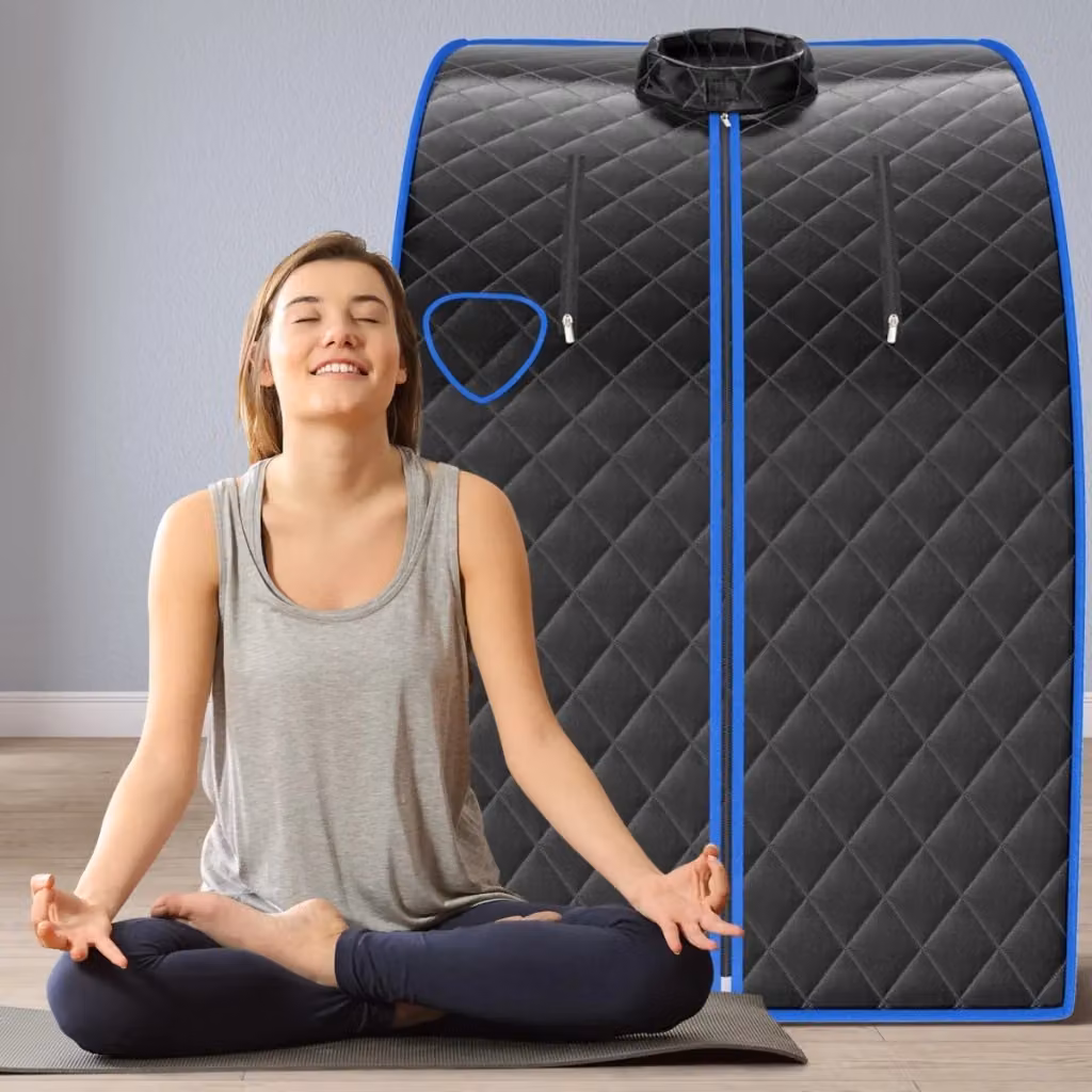 Sauna a vapore portatile pieghevole con timer e temperatura regolabili, telecomando e dettagli in acciaio inossidabile, Nero – 2