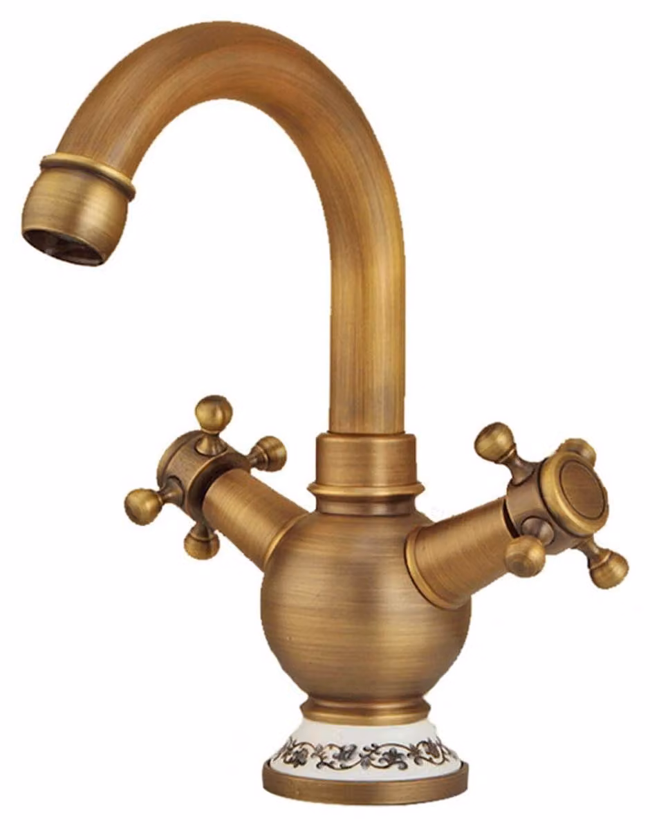 Rubinetto per lavabo in ottone con due manopole, stile vintage