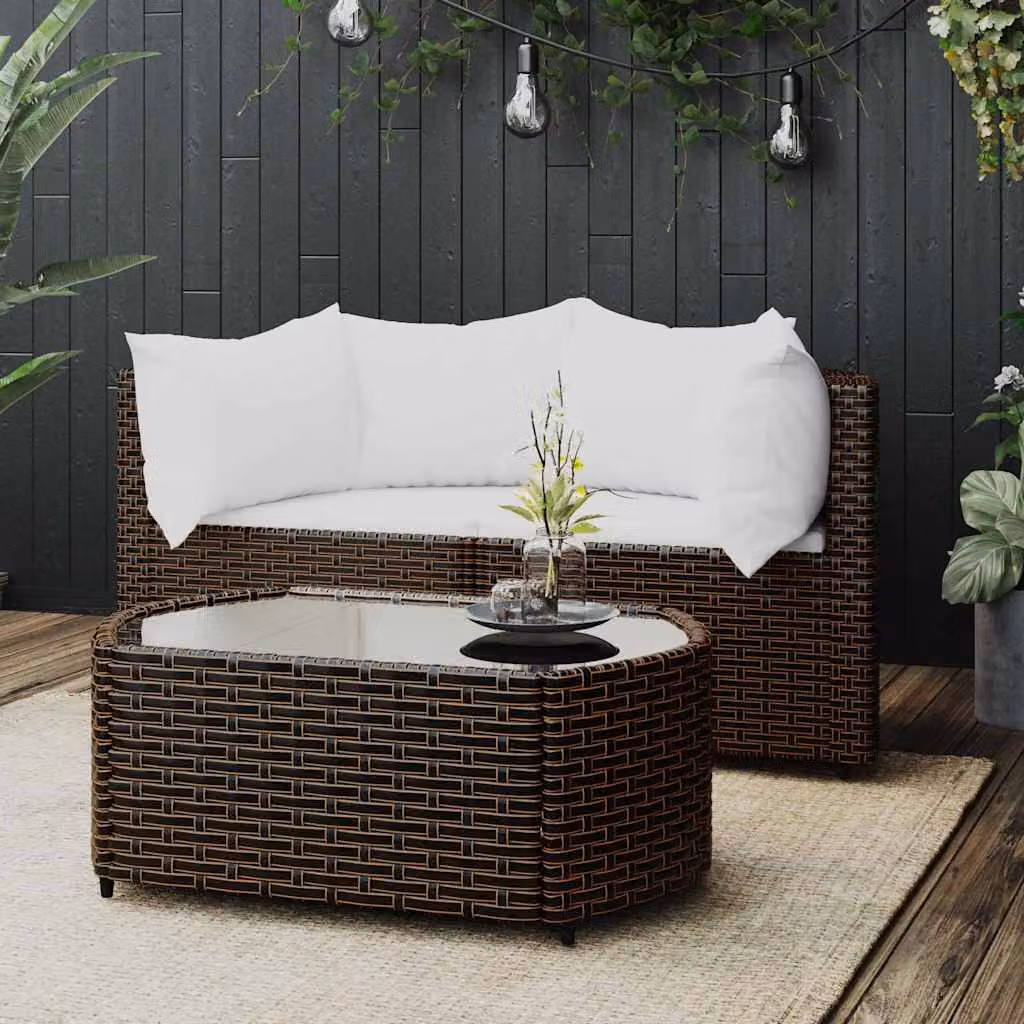 Set di mobili da giardino vidaXL in 3 pezzi con cuscini in polyrattan marrone e bianco