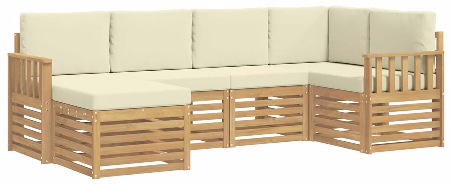 Set di divani da esterno, 6 pezzi, bianco e crema, in poliestere