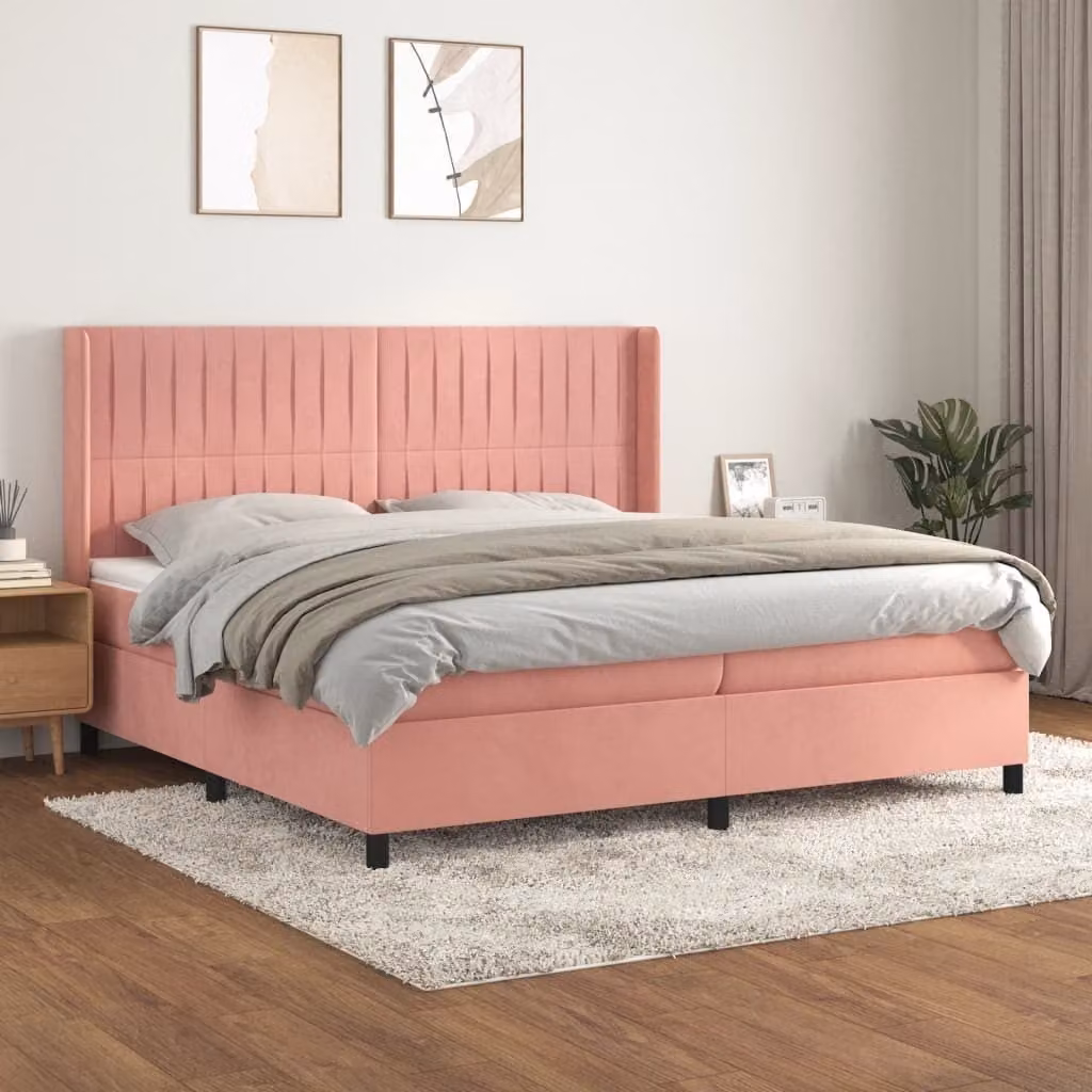 The Living Store Letto a molle con materasso Rosa 200x200 cm Velluto