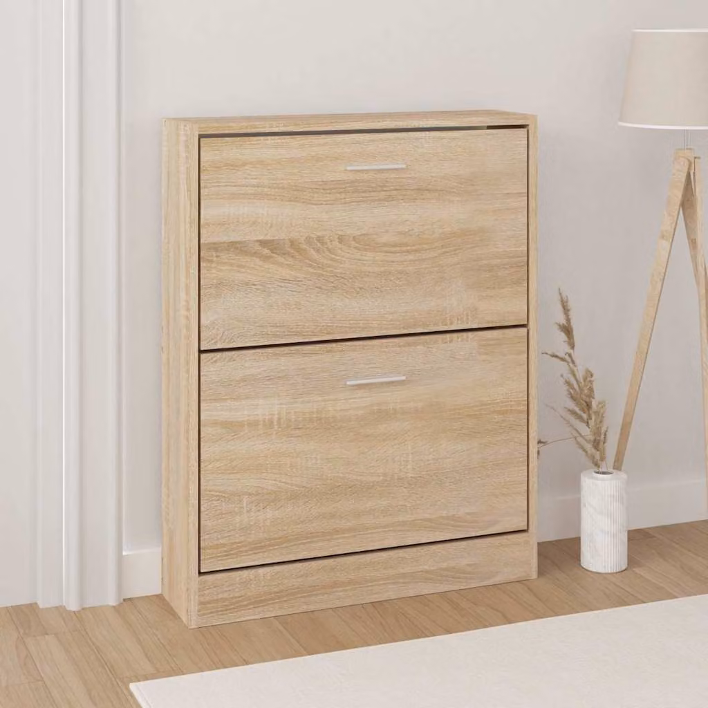 Scarpiera moderna vidaXL in legno color rovere marrone con scomparti basculanti, L: 59 cm, P: 17 cm, H: 81 cm