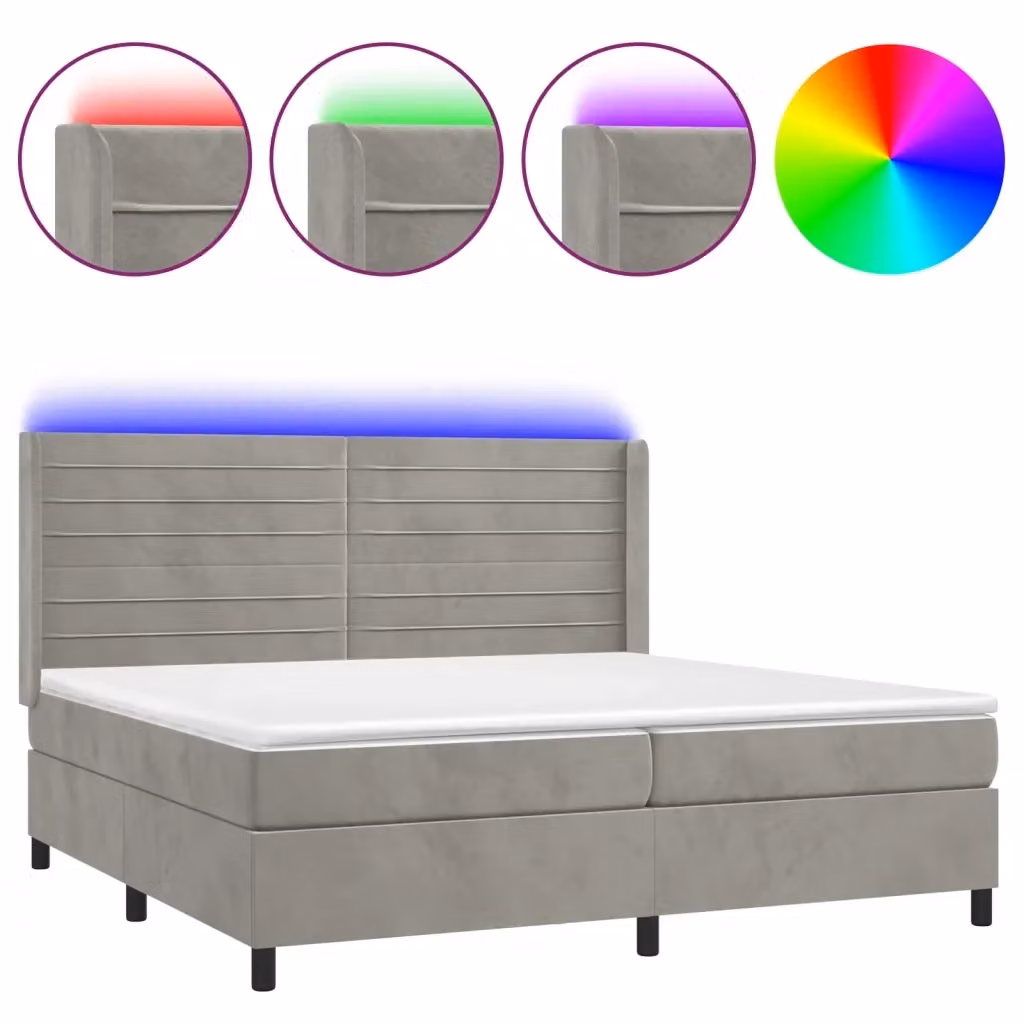 Letto Ibrido con Materasso a Molle Insacchettate e LED vidaXL in Velluto Grigio Chiaro L/P/H: 200 x 200 x 76 cm – 2