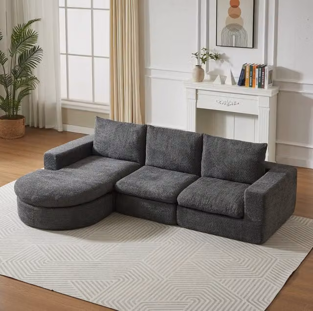 Divano modulare con chaise longue reversibile 250x160 cm in ciniglia grigio HOMVRA