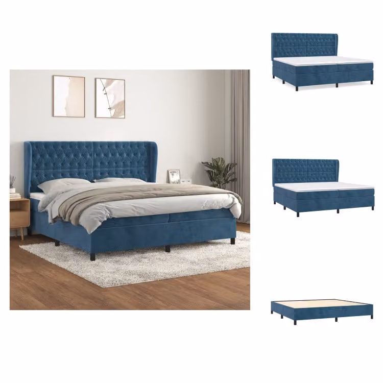 vidaXL Letto a molle con materasso blu scuro 200x200 cm in velluto - Letti e strutture letto