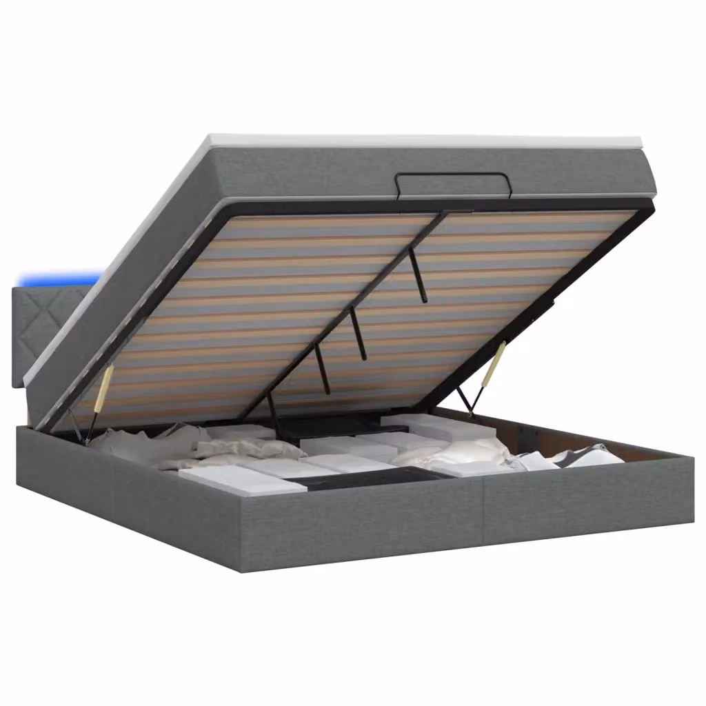 Letto Ottomano con Materasso Ibrido e Illuminazione LED vidaXL Grigio L: 140 cm, P: 200 cm, H: 88 cm – 2