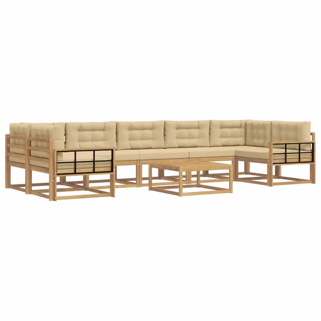 Set di divani da esterno a L con tavolino vidaXL in legno di acacia, 6 pezzi, Bianco e Beige – 2