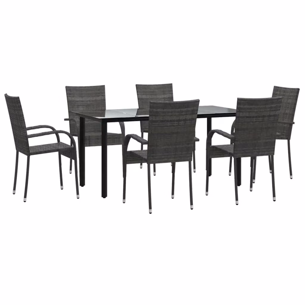 Set da pranzo da esterno Outsunny in polyrattan grigio e nero con tavolo rettangolare in vetro e 7 sedie – 2