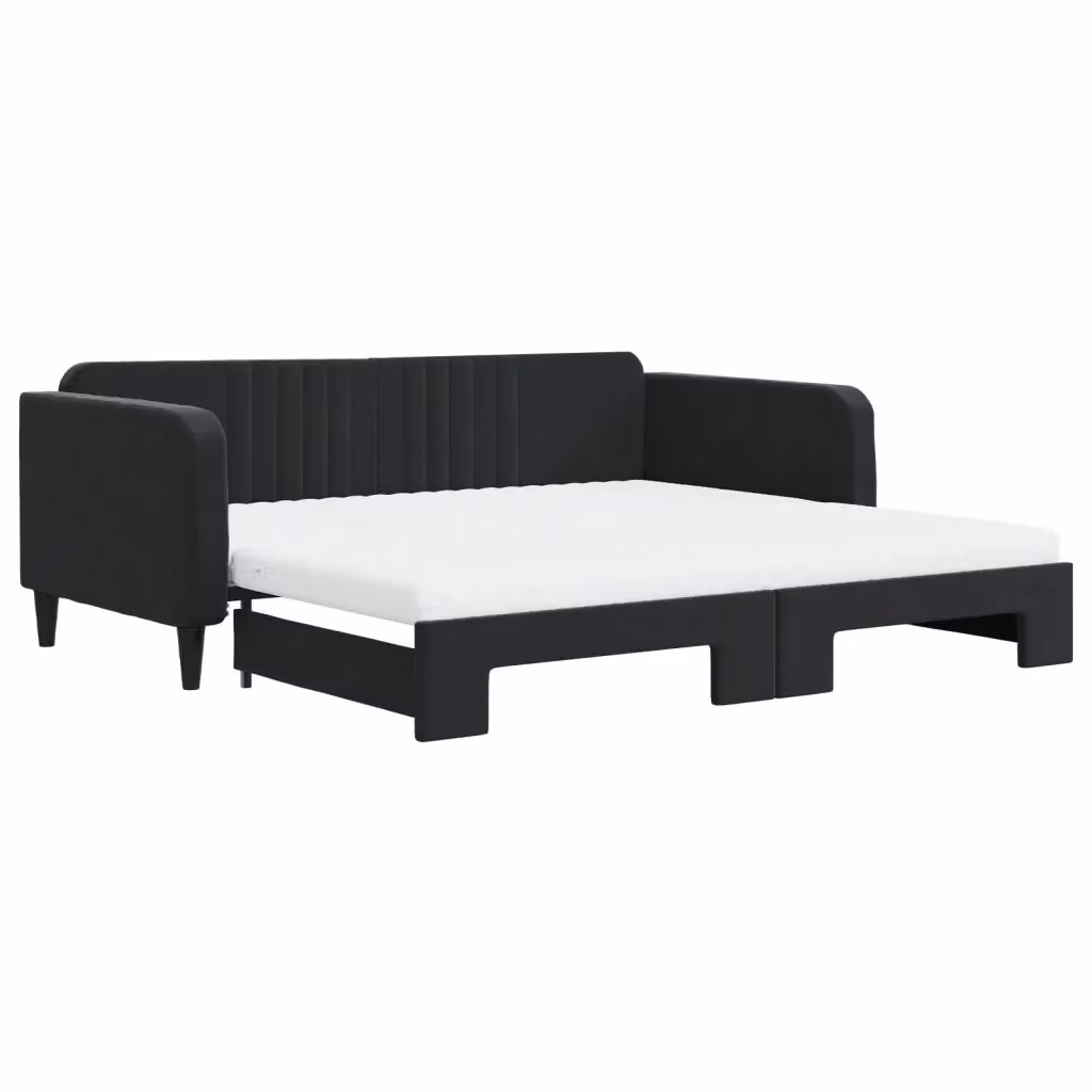 Divano Letto Estraibile vidaXL in Velluto Nero con Materasso 100 x 200 cm – 2