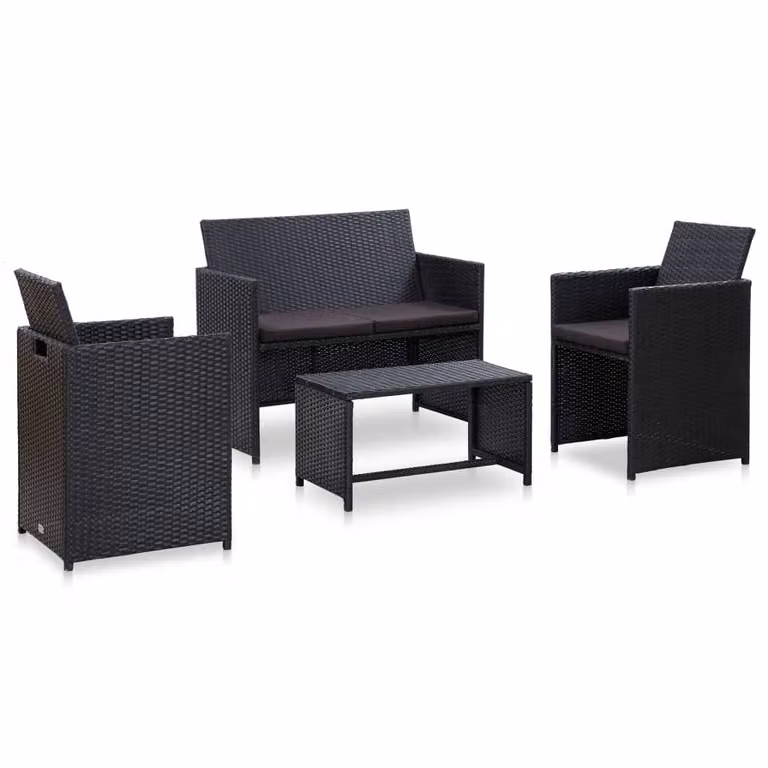 Maison Exclusive - Set da giardino 4 pezzi con cuscini in polyrattan nero