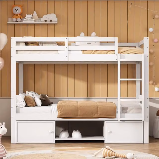 letto a castello in legno massiccio e mdf bianco 104 x 205 cm