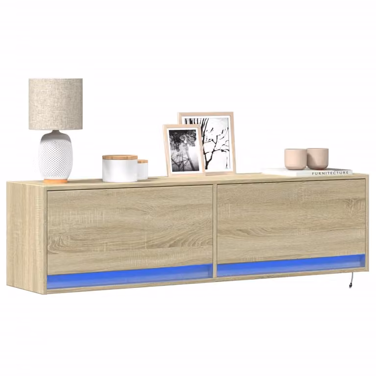 Mobile TV a parete vidaXL con luci LED integrate in Rovere Sonoma, L 140 cm x P 31 cm x H 38 cm