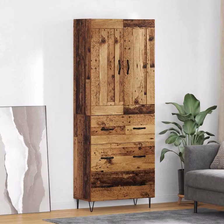 Credenza moderna vidaXL in legno vecchio e metallo, colore marrone, L: 69,5 cm, P: 34 cm, H: 180 cm