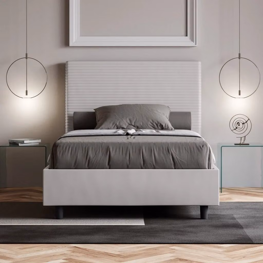 Letto Matrimoniale Moderno GIORDANOSHOP Bianco con Struttura Imbottita L/P/H: 200 x 220 x 122 cm – 2