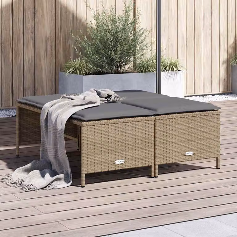 Set di 4 sgabelli da giardino vidaXL in polyrattan beige con cuscini rimovibili