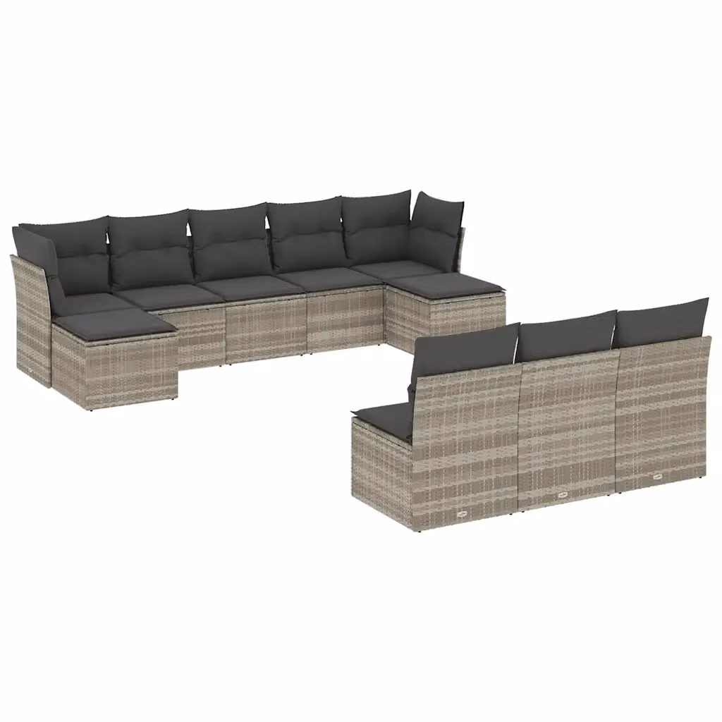 Set Divano da Giardino vidaXL 10 Pezzi con Cuscini Grigio con Struttura in Metallo e Polyrattan – 2