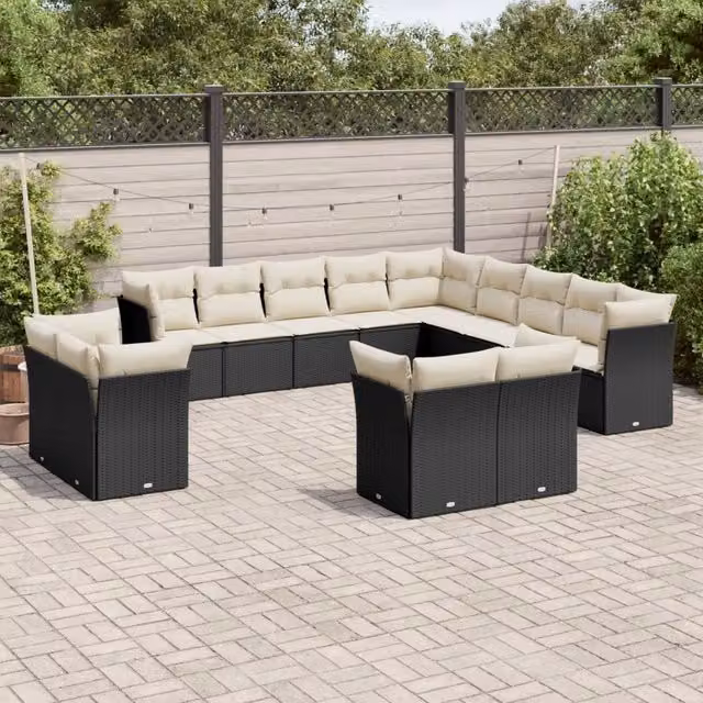 Set di divani da giardino VIDAXL a forma di U in polyrattan nero con 13 pezzi e cuscini inclusi – 1