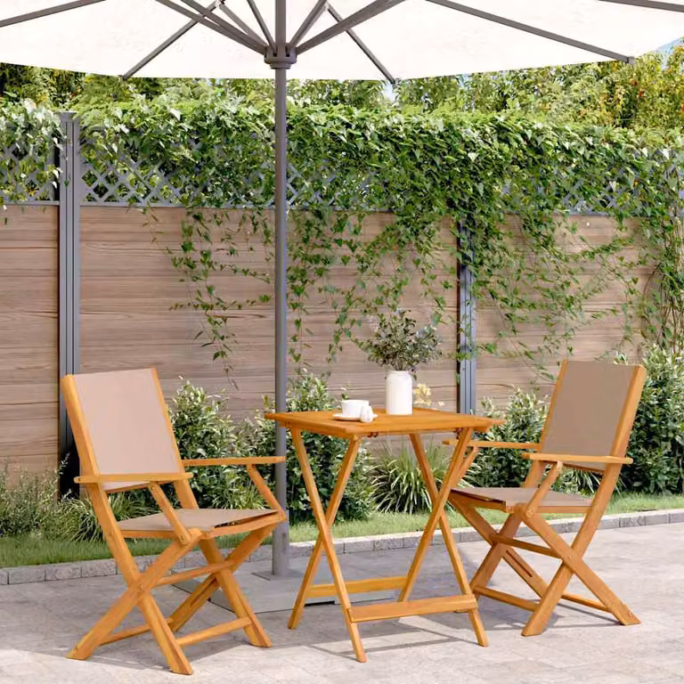 Set da Bistrot vidaXL 3pz in Legno di Acacia Olio, Colore Beige, Grigio e Marrone