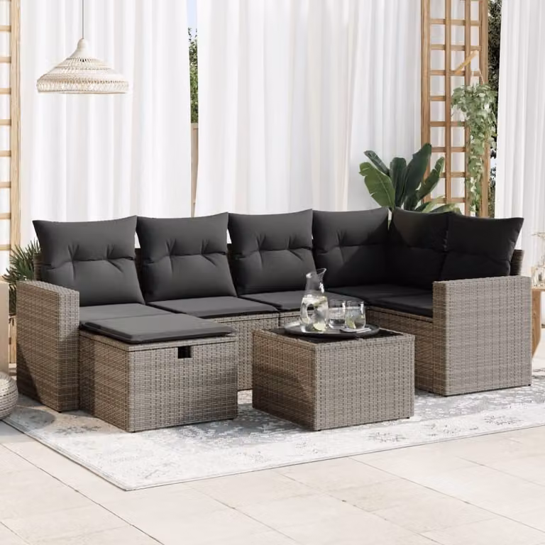 Maison Exclusive - Set da giardino 7 pezzi con cuscini in polyrattan grigio